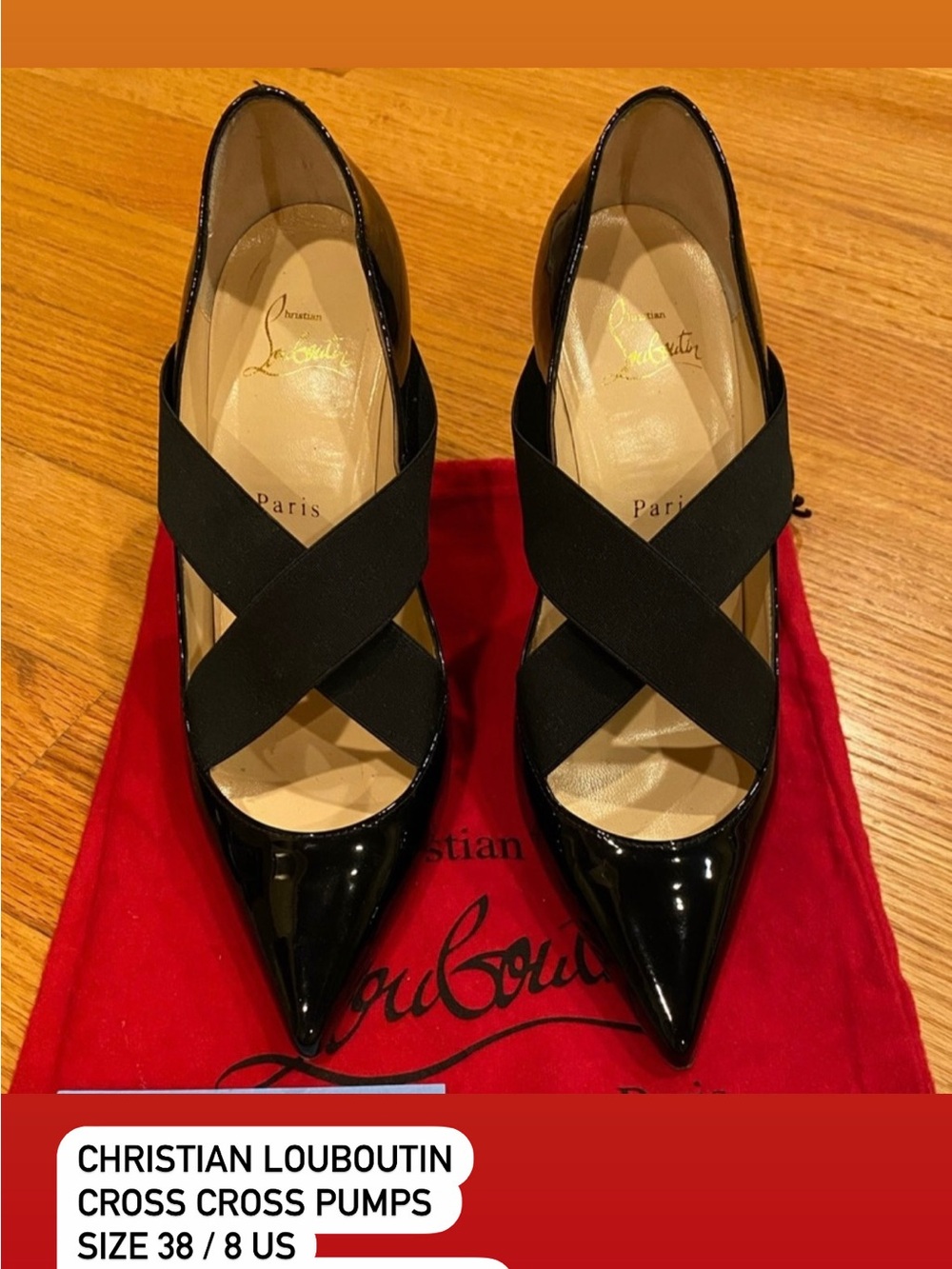 Christian Louboutin Black Patent Cross-Strap Pointed Pumps